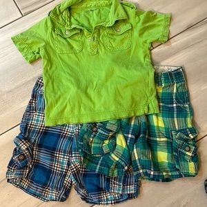 Lot of 2 Gap plaid cargo shorts with lime Green Shirt